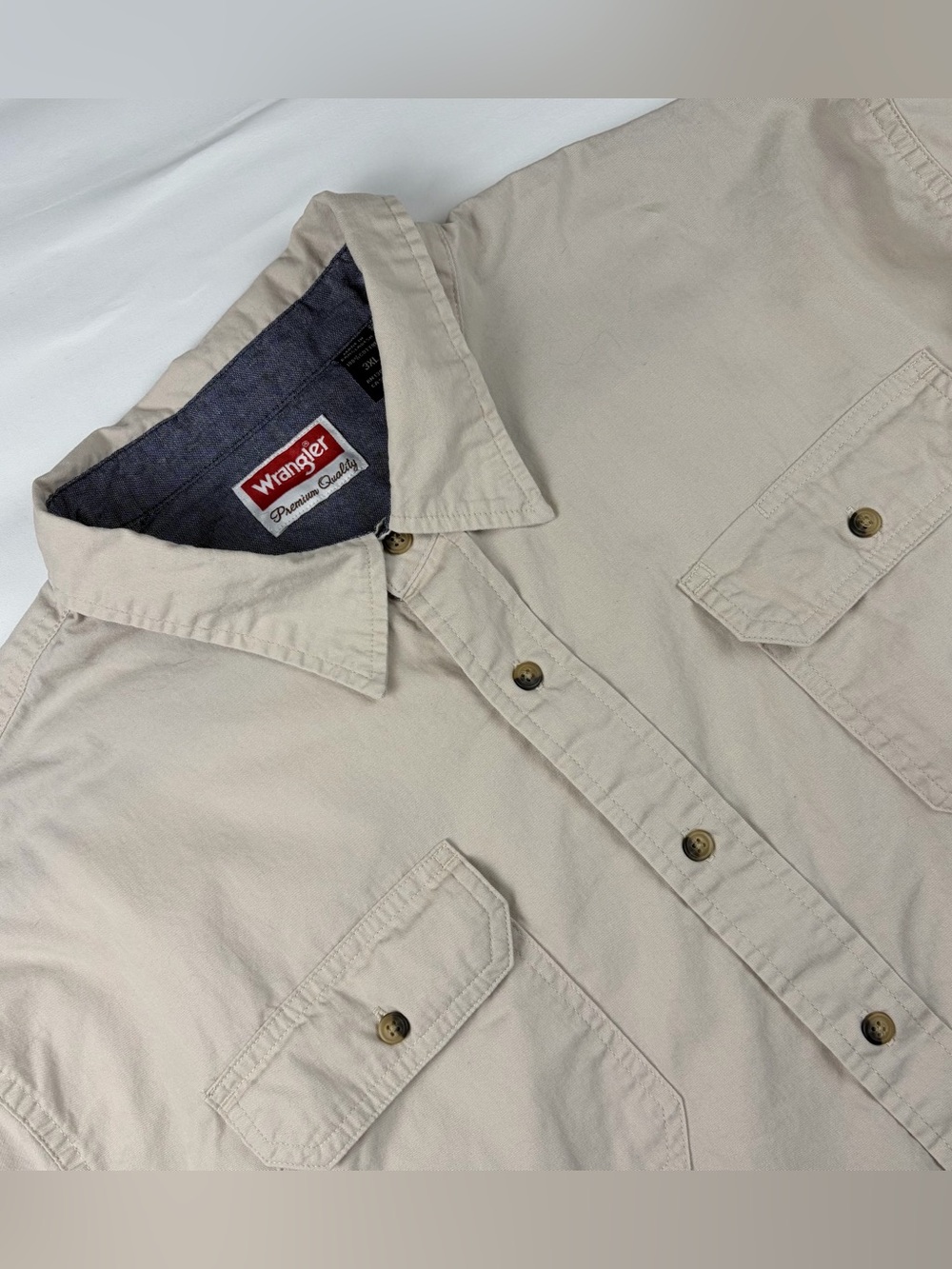 Wrangler Premium Quality Men Short Sleeve Button Up Work Shirt Khaki Beige 3XL